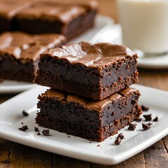 Chocolate cake on white plate.
