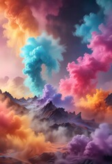 Fototapeta premium swirling vortex of colorful mist in a surreal landscape , clouds, dreamy