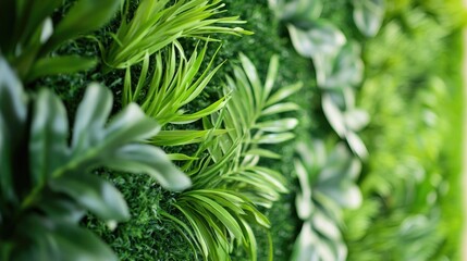 A collection of artificial greenery, including plants and grass panels, offering a wide selection for design projects seeking realistic and low-maintenance solutions.