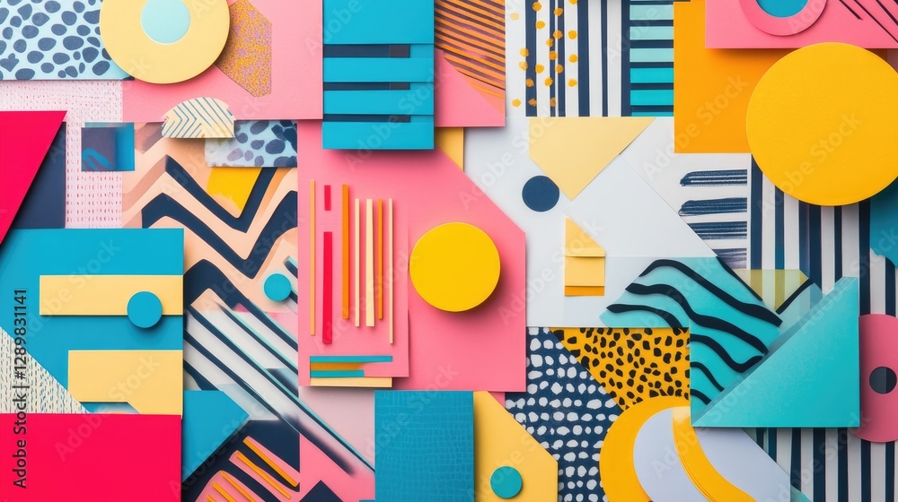 Poster a collection of colorful paper cutouts arranged in geometric patterns, perfect for art projects, des