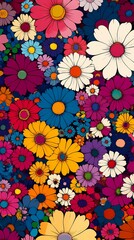 retro colorful daisy flowers illustration poster background