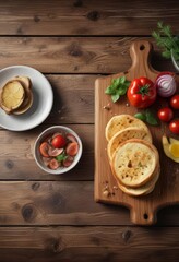 Vector food graphics on a rustic wooden table,  table,  furniture