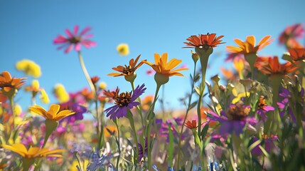 Vibrant Wildflower Meadow in Bright Sunlight