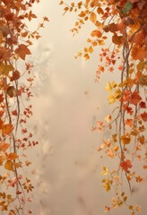 Naklejka premium Vines and leaves in warm autumn tones, delicate watercolor petals , watercolor, vines