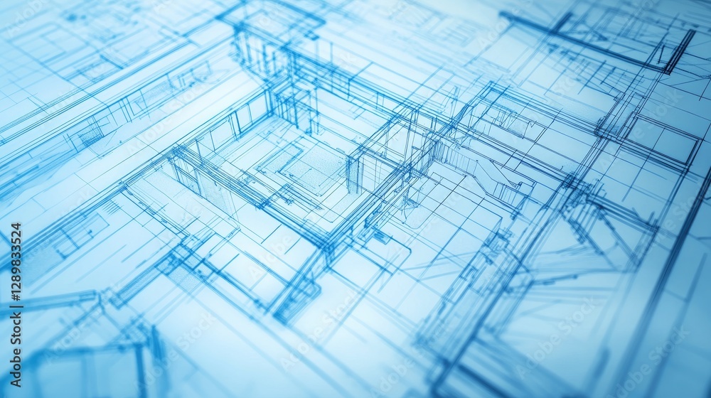 Poster a creative architectural blueprint mockup with a photo effect overlay, showing detailed lines and de