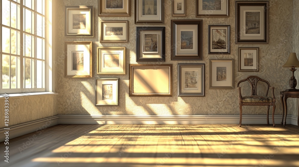 Aufkleber a creative mockup showing a photo frame gallery wall, with various frame styles and sizes arranged f