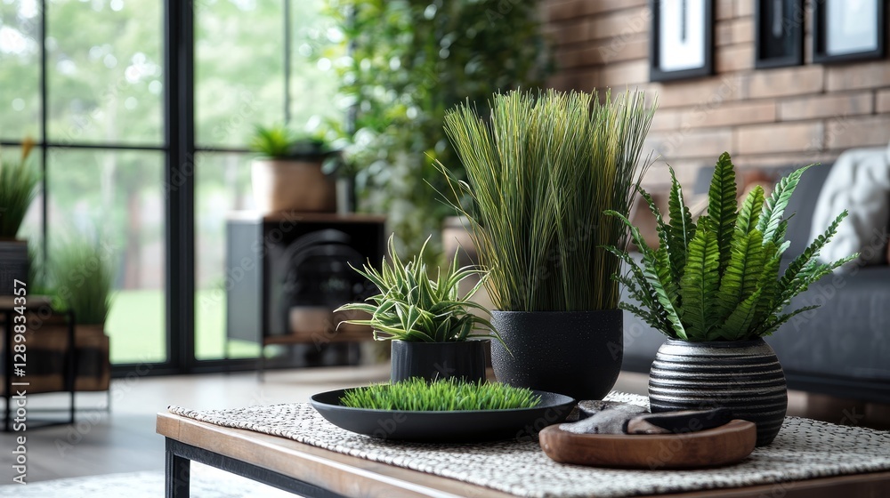 Poster a curated collection of artificial greenery, including a range of plants and grass panels, ideal for