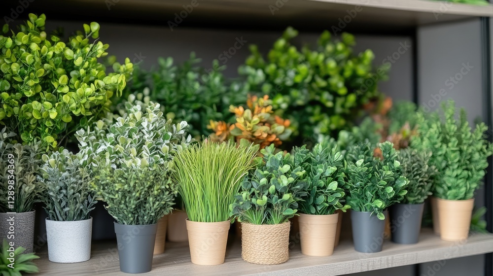 Poster a curated collection of artificial greenery, including a range of plants and grass panels, ideal for