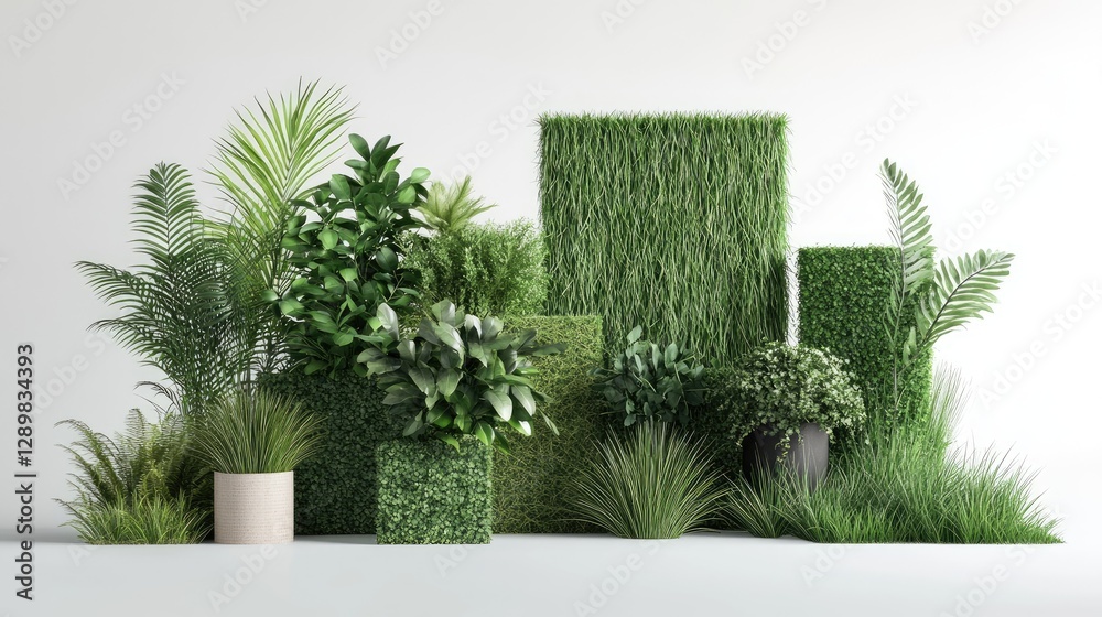 Poster a curated collection of artificial greenery, including a range of plants and grass panels, ideal for