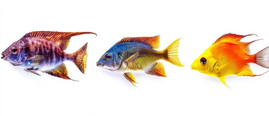Naklejka premium Vibrant Freshwater Fish Display on White Background for Nature Lovers