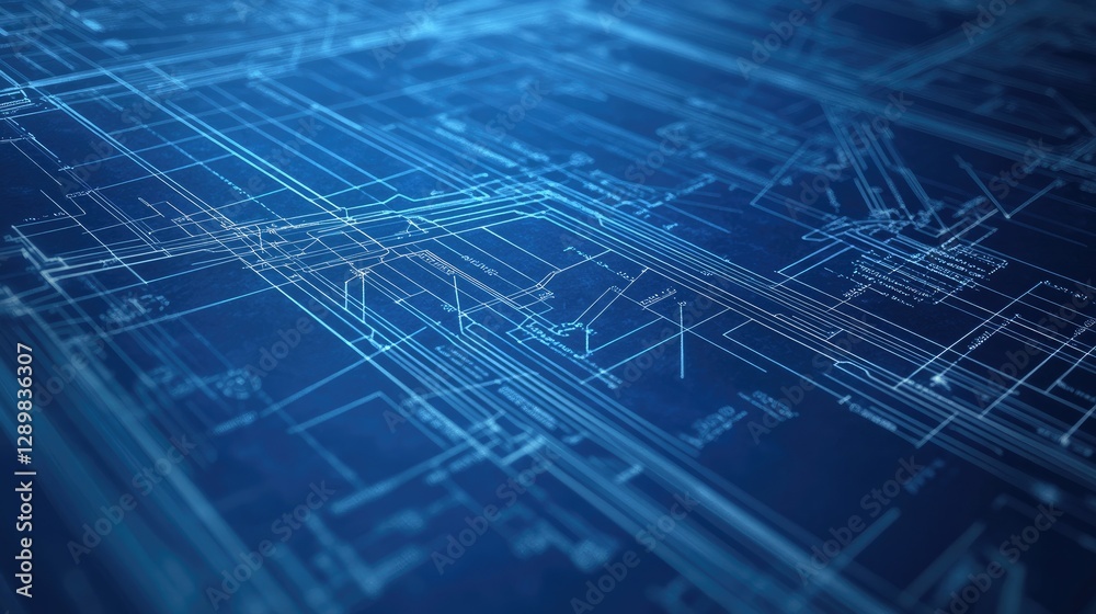 Poster A digital mockup of a blueprint background with overlay lines, perfect for construction or design projects.