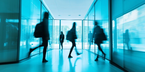 Students walking to class in a university or college environment. Moving crowd motion blurred background. Hand edited generative AI.
