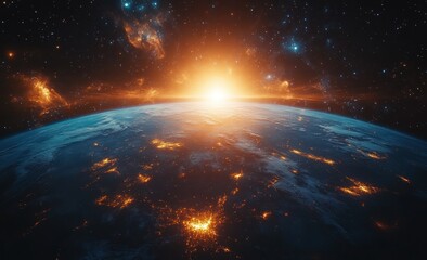 Obraz premium South America Continent City Lights at Night from Space Illustration with Earth Map Texture