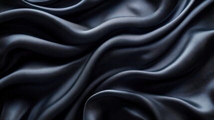 Obraz premium Luxury Black Silk Fabric Flowing Abstract Waves Soft Smooth Satin Texture Background