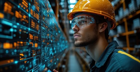 Warehouse Manager Using Tablet to Oversee Logistics and Inventory Control in Intelligent Industrial Setting