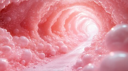 Surreal Organic Tunnel Illuminated by Warm Light in Macro Perspective of Intestinal Microvilli and Cellular Anatomy