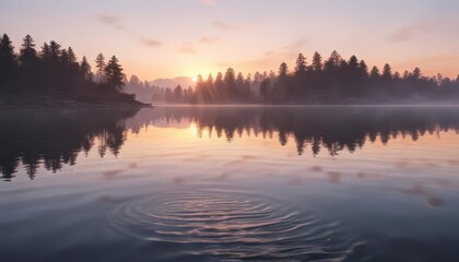 Obraz premium Soft watercolor ripples on a calm lake at dawn, peaceful, lake
