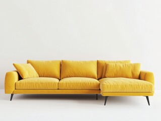 Fototapeta premium 3D Render of a Yellow Sectional Sofa in a Minimalist Living Room 