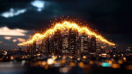 Fototapeta premium Dramatic futuristic city skyline ablaze in a fiery apocalyptic explosion at night The image depicts a chaotic and surreal scene of a metropolis engulfed in flames