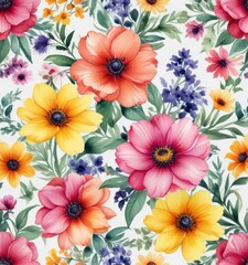 Fototapeta premium Vibrant watercolor blooms against a white background , nature-inspired art, floral arrangements