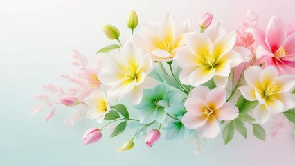 Fototapeta premium Soft pastel flowers in dreamy floral background.