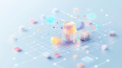 Abstract Digital Network: A vibrant, digitally rendered depiction of a complex network of interconnected blocks and data streams, evoking a sense of technological advancement and the digital realm.
