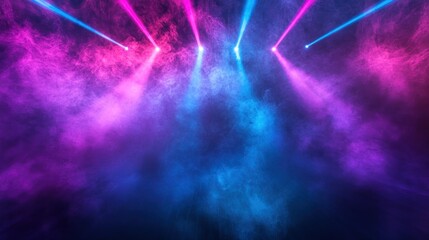 Vibrant Stage Lights in Neon Blue and Pink Smoke