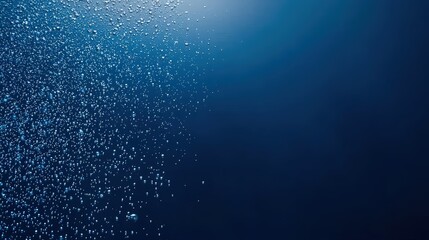 A serene underwater scene featuring shimmering bubbles against a deep blue backdrop.