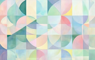 Abstract geometric pattern featuring soft pastel colors and overlapping shapes, creating a harmonious visual experience suitable for backgrounds in creative projects