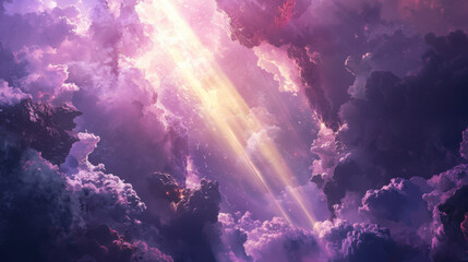 Obraz premium stunning digital interpretation of light rays piercing through vibrant clouds, creating mystical atmosphere