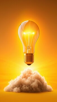 Glowing incandescent lightbulb hovering above a wisp of clouds representing innovation creativity and The bright luminous bulb symbolizes a brilliant new idea a spark of innovation