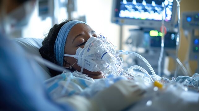 A patient intubated in a hospital ICU, receiving critical care during a medical emergency, demonstrating the life-saving efforts in healthcare settings