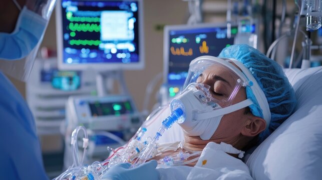 A patient intubated in a hospital ICU, receiving critical care during a medical emergency, demonstrating the life-saving efforts in healthcare settings