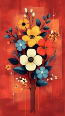 Retro red flower plant pattern illustration poster background