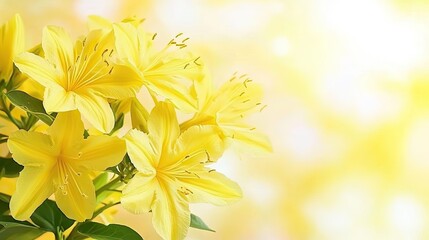 Obraz premium Yellow lilies bouquet, spring garden, sunny day, nature beauty, greeting card