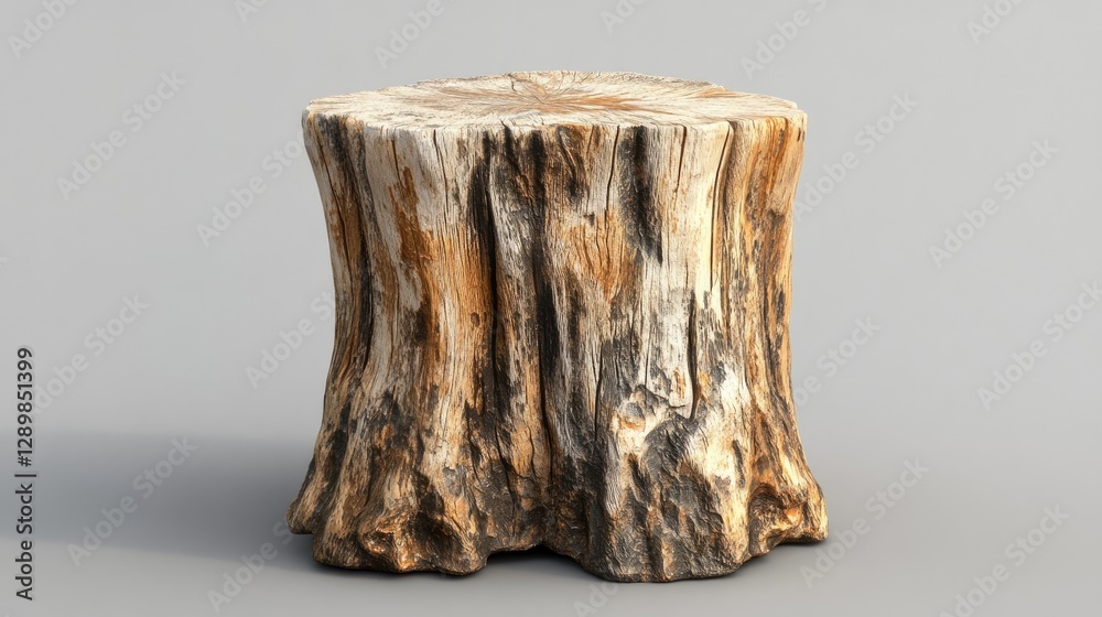 Poster A rustic wooden tree trunk with rough, textured bark, emphasizing the natural patterns and weathered surface