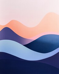 Abstract landscape with soft, flowing waves in pastel colors, featuring gentle gradients of pink, blue, and purple, evoking a serene and calming atmosphere