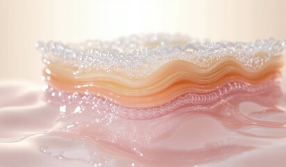 Obraz premium 3D skin cell close-up bubble layer with natural light reflections and translucent texture for skincare science and beauty