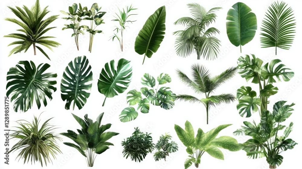 Poster a selection of lush tropical plants, ranging in shape and size, perfect for adding vibrant greenery 