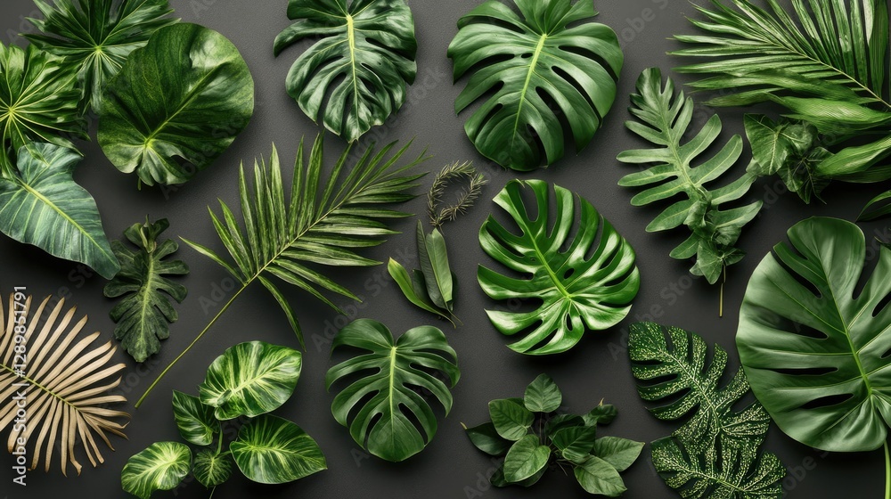 Poster a selection of lush tropical plants, ranging in shape and size, perfect for adding vibrant greenery 