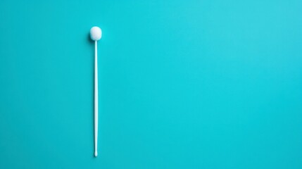 Minimalist View of Cotton Swab on Turquoise Background Surface