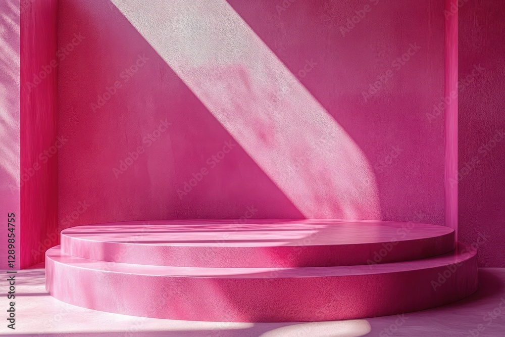 Fototapete Pink Platform Minimalist Composition with Geometric Patterns and Soft Shadows in Modern Abstract Art