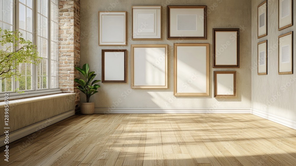 Poster a sophisticated mockup of a photo frame gallery wall with various frame designs, ready to be filled 