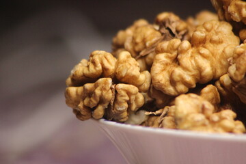 Extreme close-up of peeled walnuts