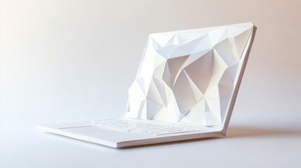 A white laptop computer made of paper is shown