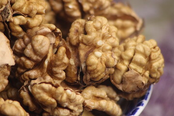 Extreme close-up of peeled walnuts