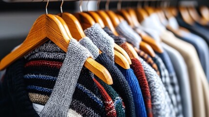 Vibrant assortment of colorful clothing hangers organized on a rack in a retail store setting showcasing a diverse selection of apparel and fashion items for potential customers