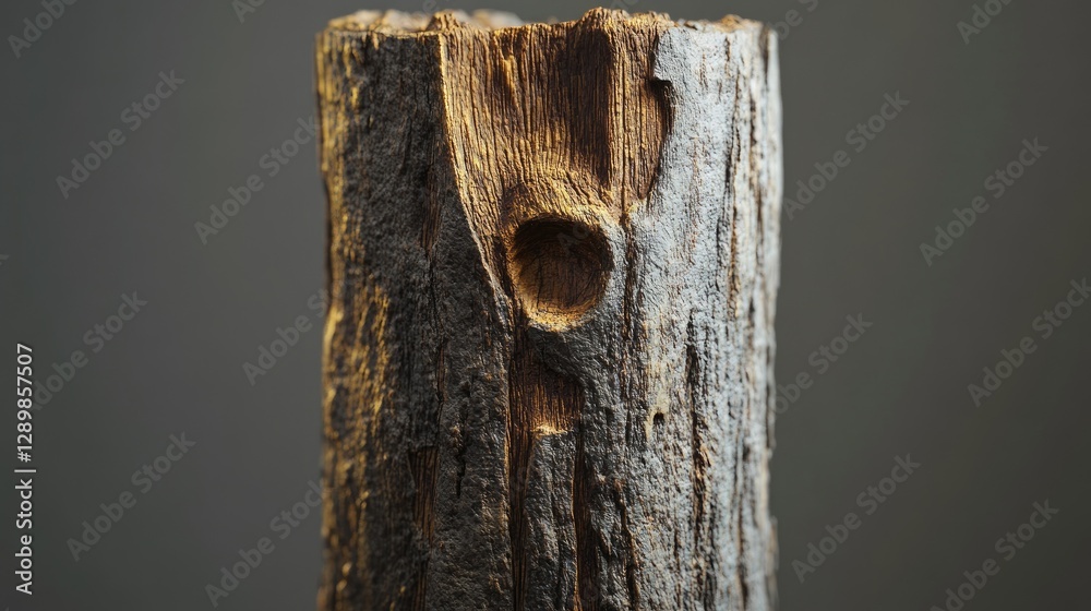 Poster A textured wooden tree trunk with rough bark, showcasing the intricate patterns and rustic charm of the natural wood.