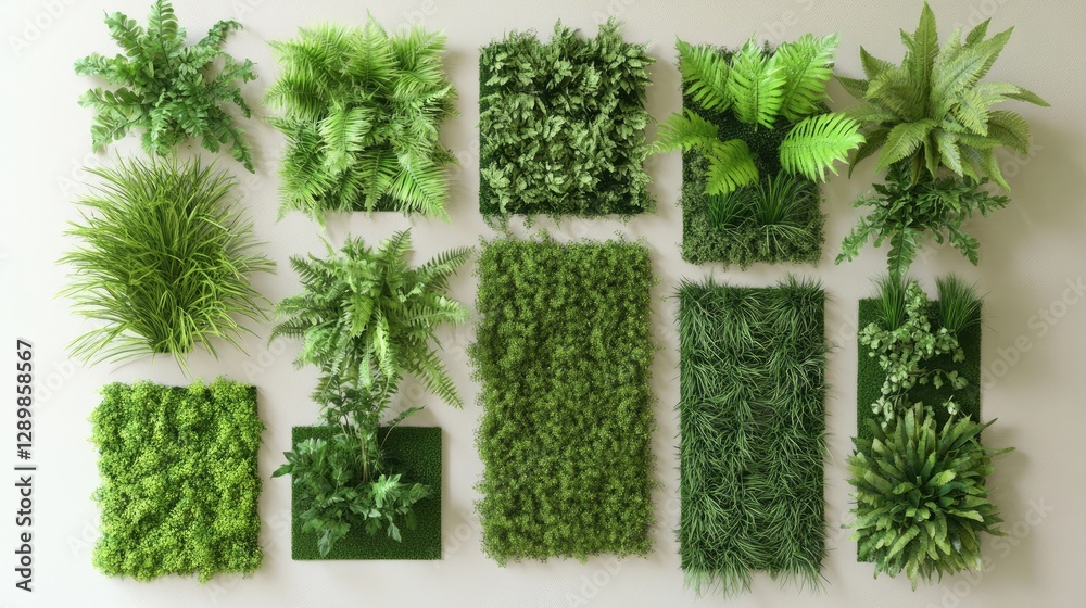 Poster a variety of artificial plants and grass panels in different shapes and sizes, perfect for use in in