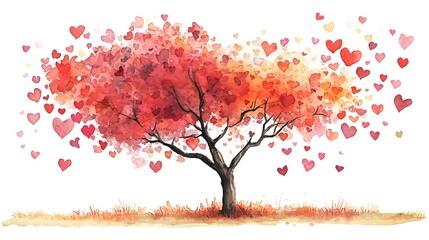 A Watercolor Tree Displays Hearts for Someone to Love